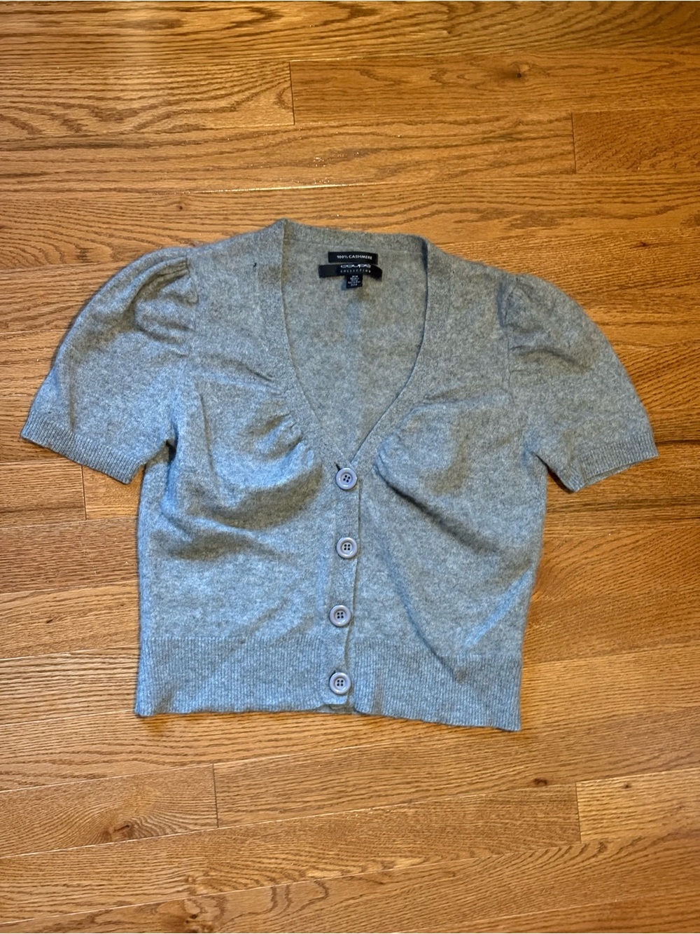 Petite Short-Sleeve Cashmere Gray Button Cardigan